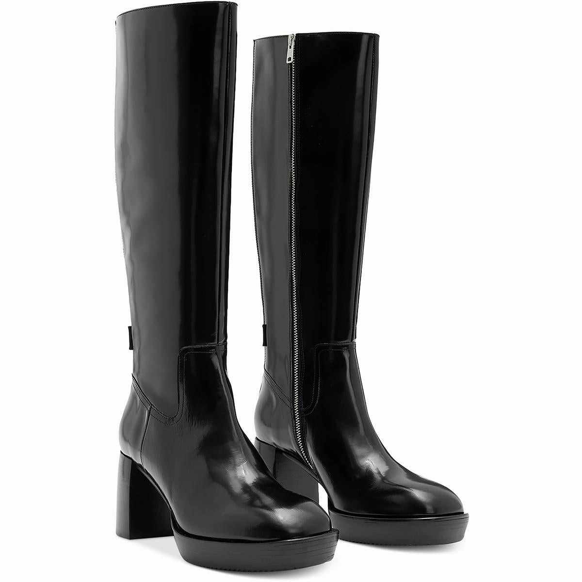 Pip Womens Block Heel Patent Leather Knee-High Boots