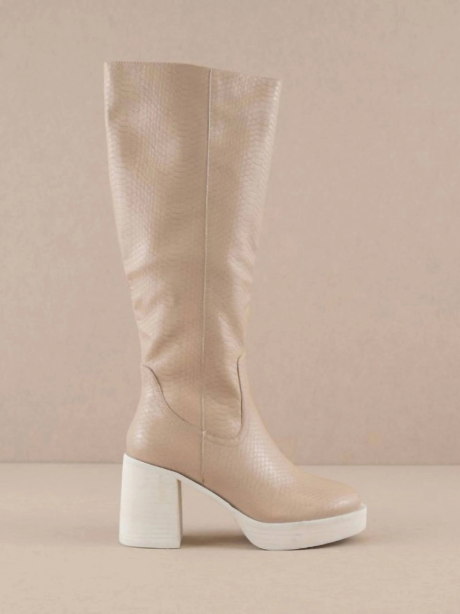 Platform Knee High Boots In Beige