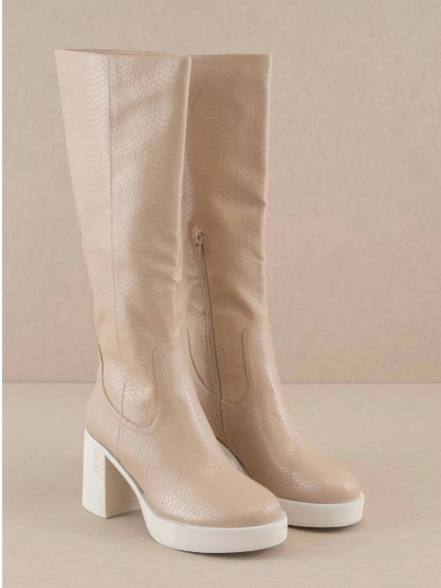 Platform Knee High Boots In Beige Buy Womens Boots online cheap