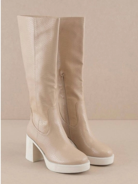 Platform Knee High Boots In Beige Buy Womens Boots online cheap