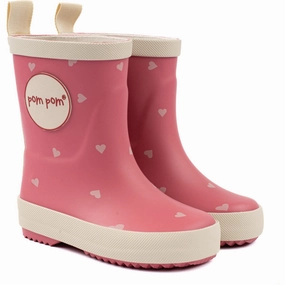 Pom Pom Heart AOP Rubber Boot AOP Kids Rain Boots with free shipping