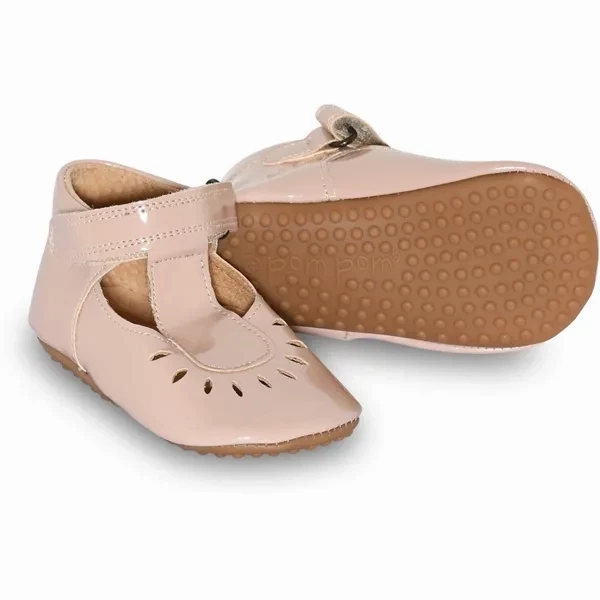 Pom Pom Indoor Shoe Ballerina Pattern T-Bar Dusty Rose Patent House Slippers for Kids on sale