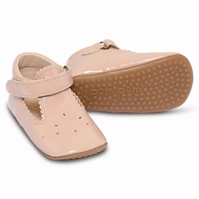 Pom Pom Indoor Shoes Ballerina T-bar Dusty Rose Patent House Slippers for Kids on sale