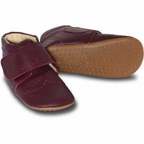 Pom Pom Indoor Shoes Velcro Brogue Dark Vino House Slippers for Kids on sale