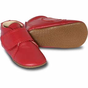 Pom Pom Indoor Shoes Velcro Scallops Red House Slippers for Kids on sale