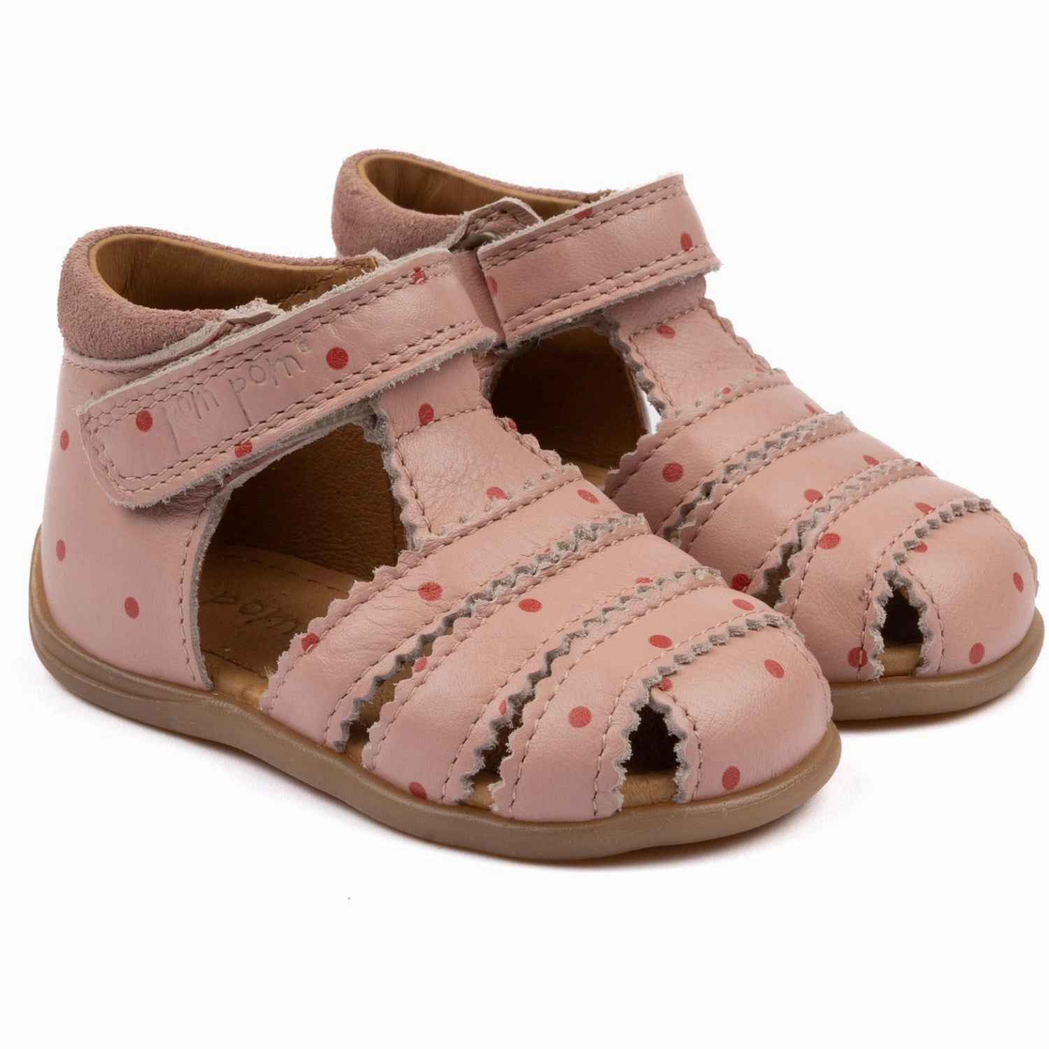 Pom Pom Old Rose Dot Starters Scallop Velcro Sandal Kids Closed Toe Sandals promo
