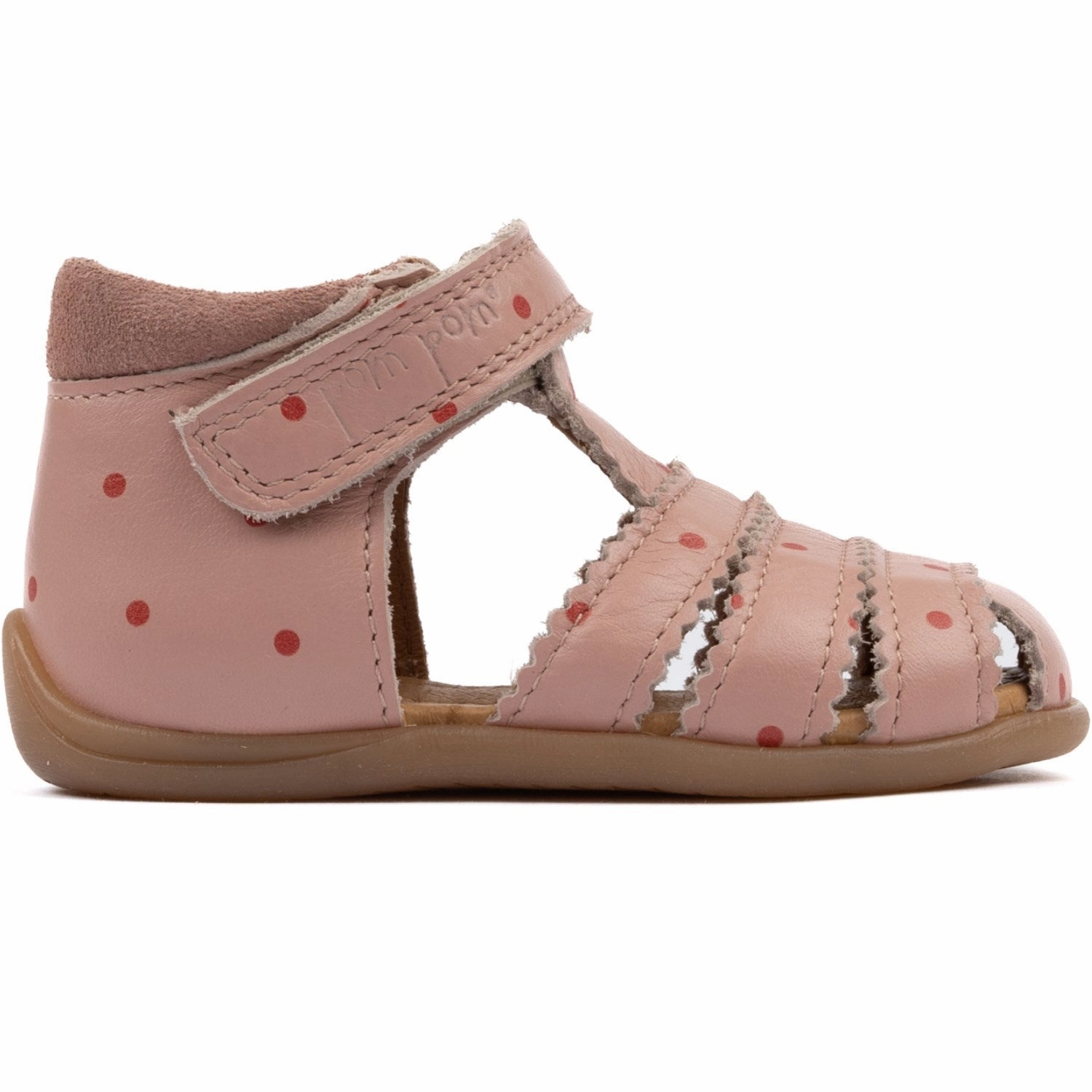 Pom Pom Old Rose Dot Starters Scallop Velcro Sandal