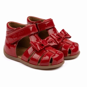 Pom Pom Red Patent Starters Bow Velcro Sandal Kids Closed Toe Sandals promo