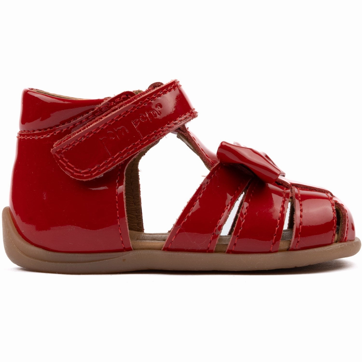 Pom Pom Red Patent Starters Bow Velcro Sandal