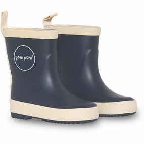 Pom Pom Rubber Boot Navy Kids Rain Boots with free shipping