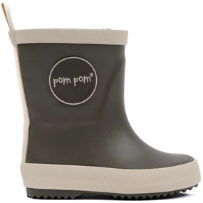 Pom Pom Rubber Boots Hunter Green Kids Rain Boots with free shipping