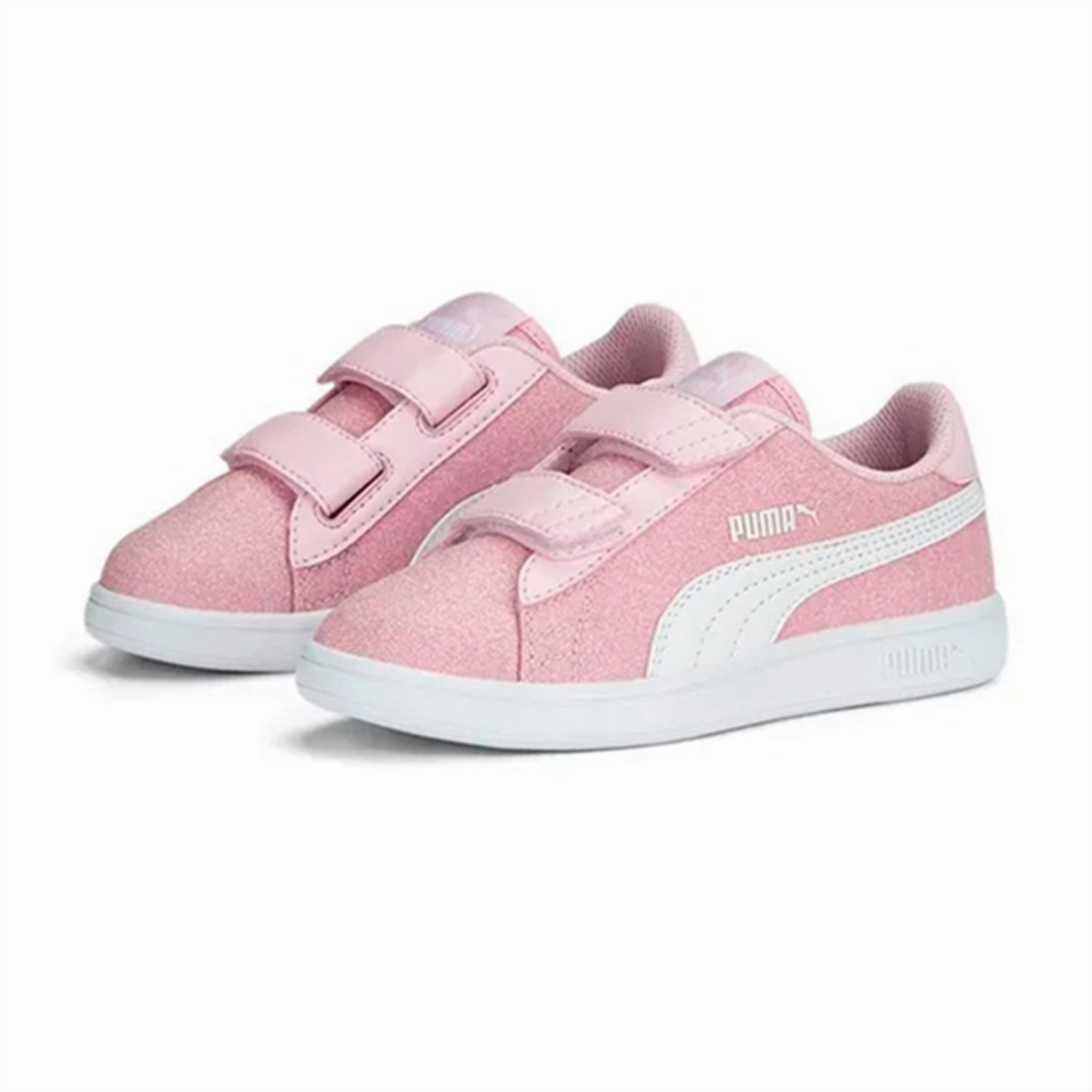 Puma Smash v2 Glitz Glam V PS Pearl Pink-White Sneakers Kids Velcro Sneakers discount