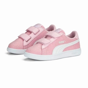 Puma Smash v2 Glitz Glam V PS Pearl Pink-White Sneakers Kids Velcro Sneakers discount