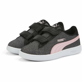 Puma Smash V2 Glitz GlamV Black-Almond Blossom Sneakers Kids Velcro Sneakers discount