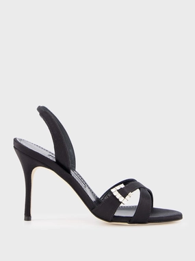 Ramisli Black Satin Slingback Sandals Womens Sandals mega clearance