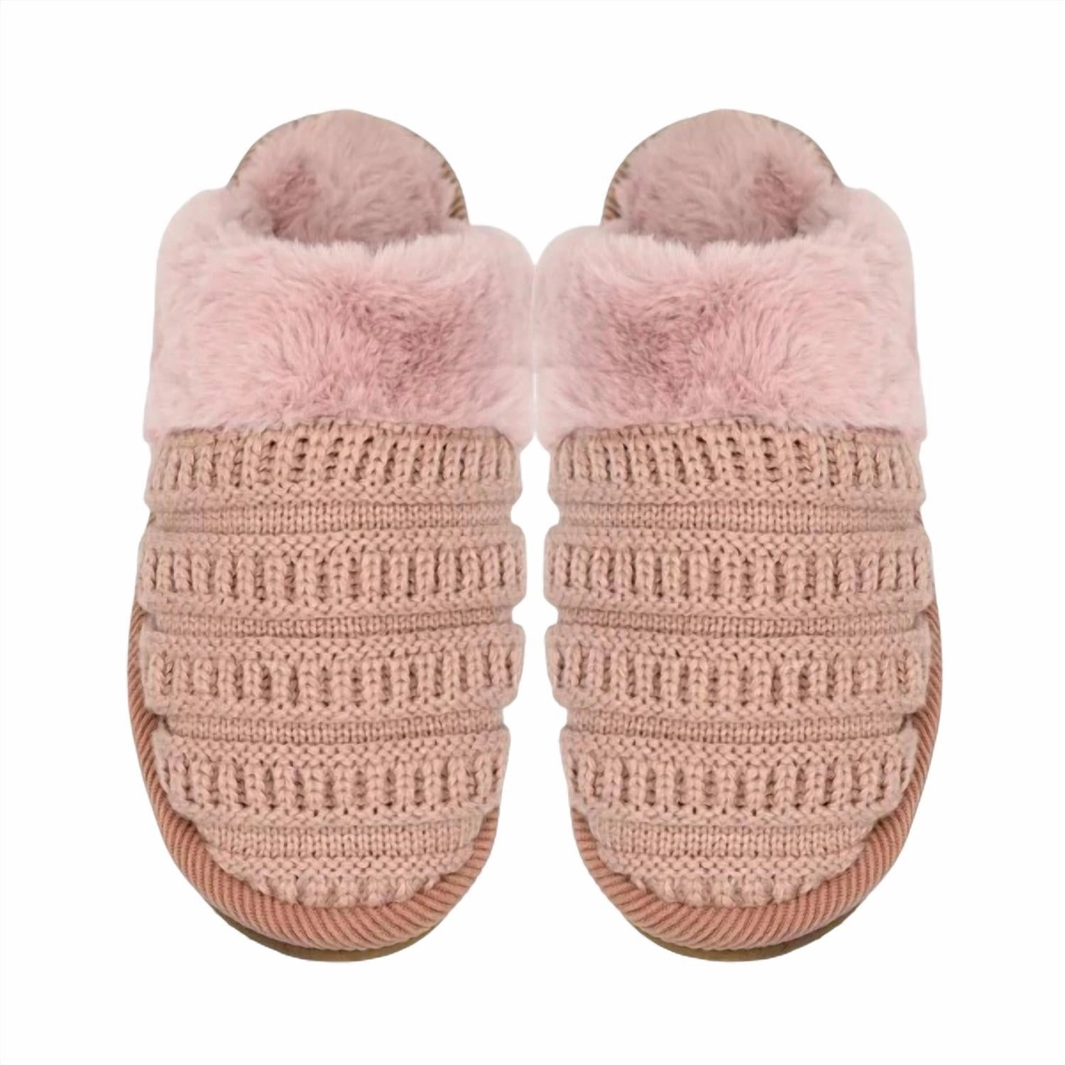 Ribbed Pattern Knitted Slippers In Blush Pink Cozy Womens Slippers discount