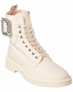 Roger Vivier Logo Plaque Viv Canvas Boot Womens Casual Boots clearance