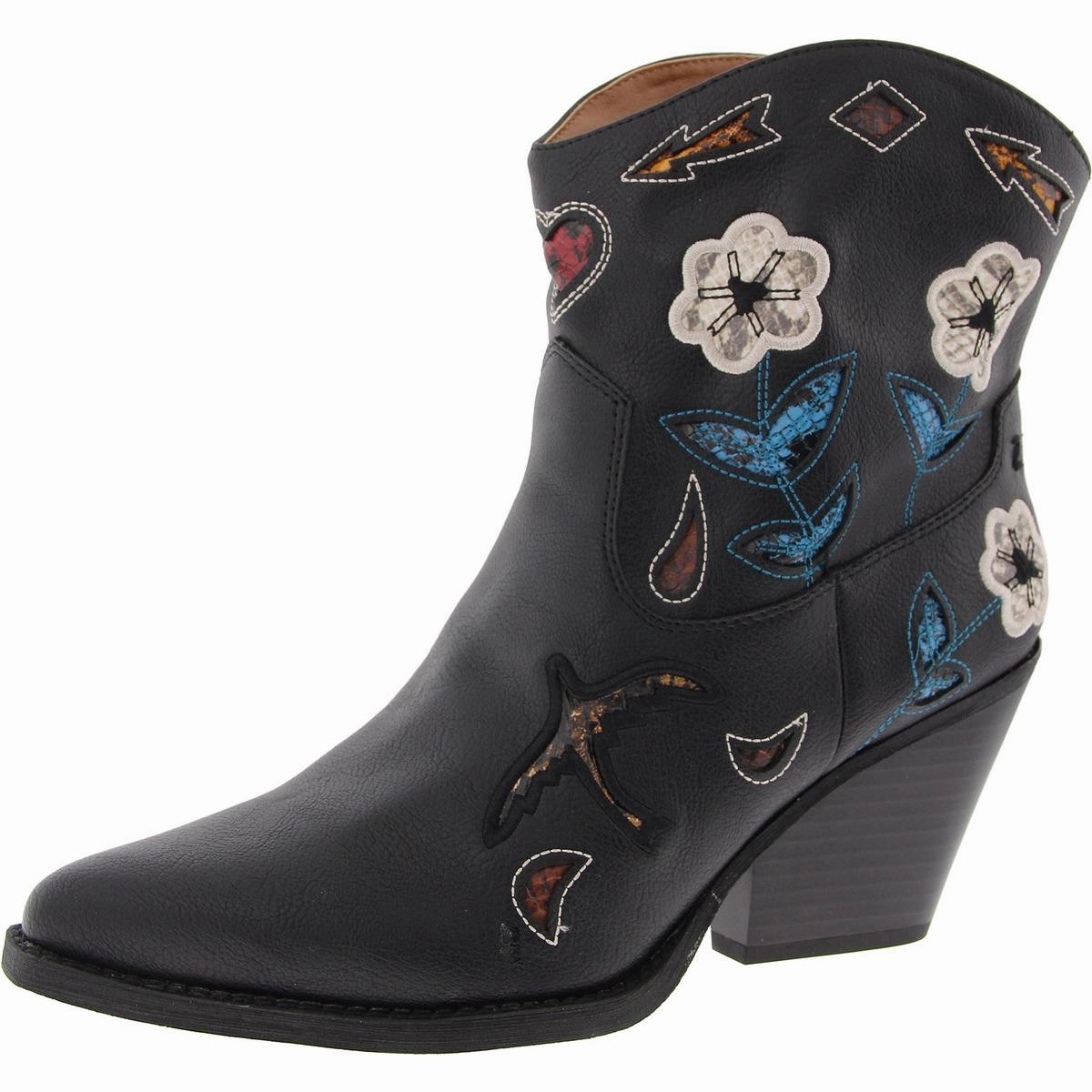 Roslyn Flower Womens Embroidered Faux Leather Cowboy, Western Boots