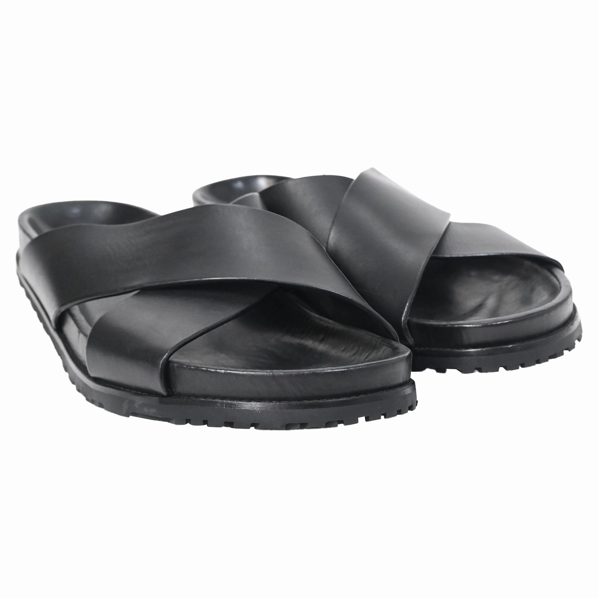 Saint Laurent Jimmy Flat Sandals in Black Leather