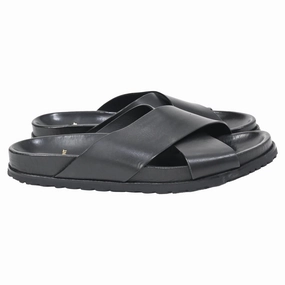 Saint Laurent Jimmy Flat Sandals in Black Leather Discount Mens Beach Sandals
