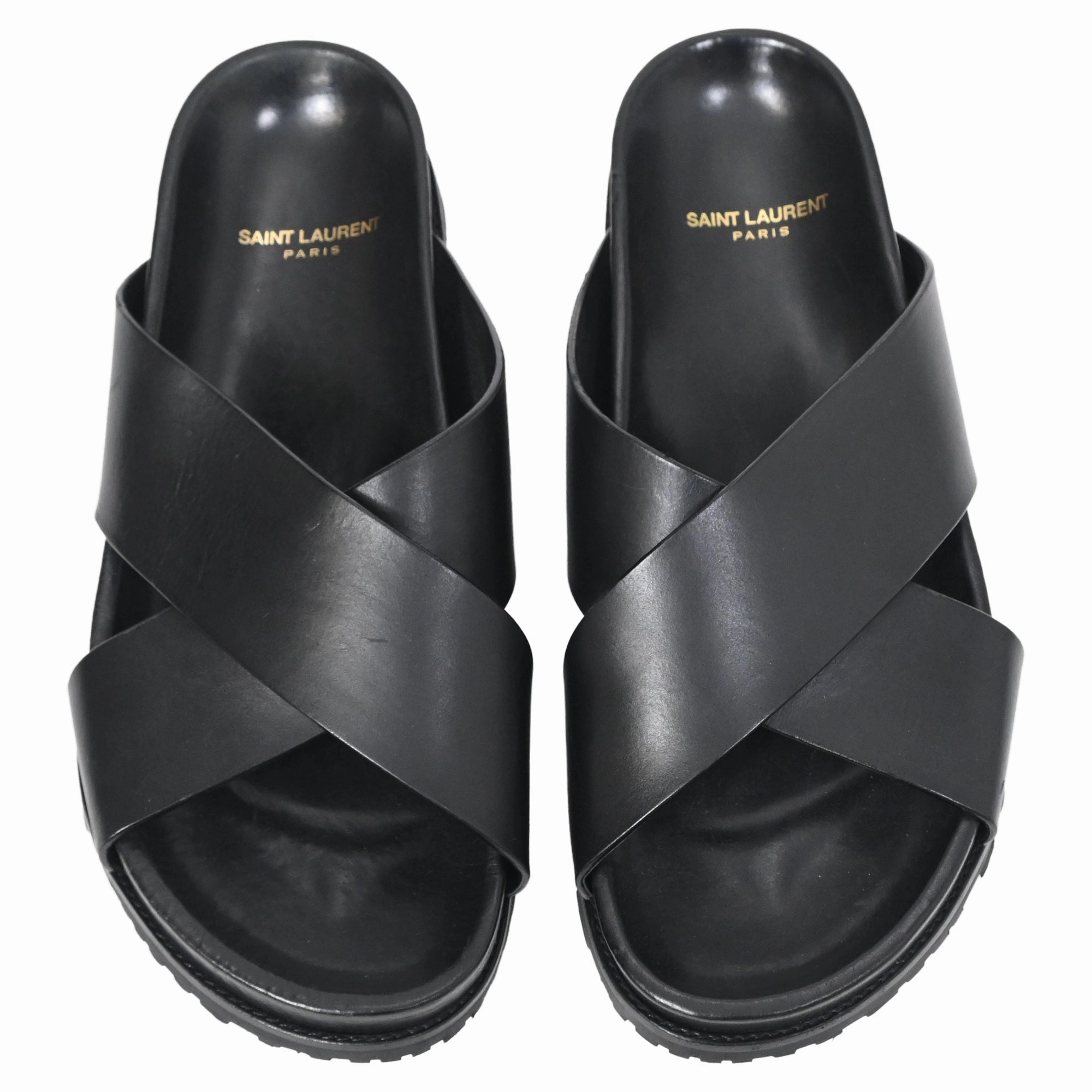 Saint Laurent Jimmy Flat Sandals in Black Leather