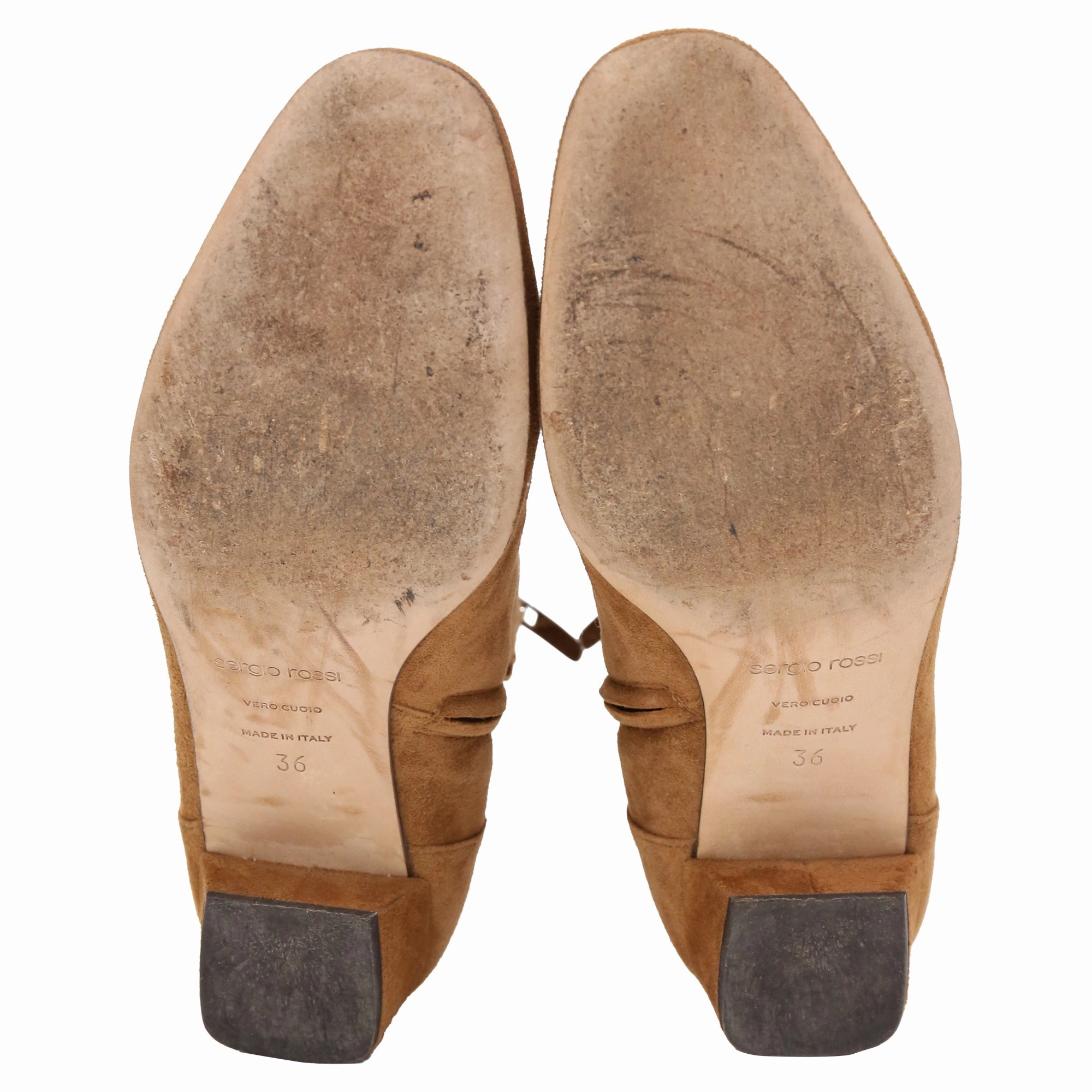 Sergio Rossi Buckled Strap Ankle Boots in Brown Suede