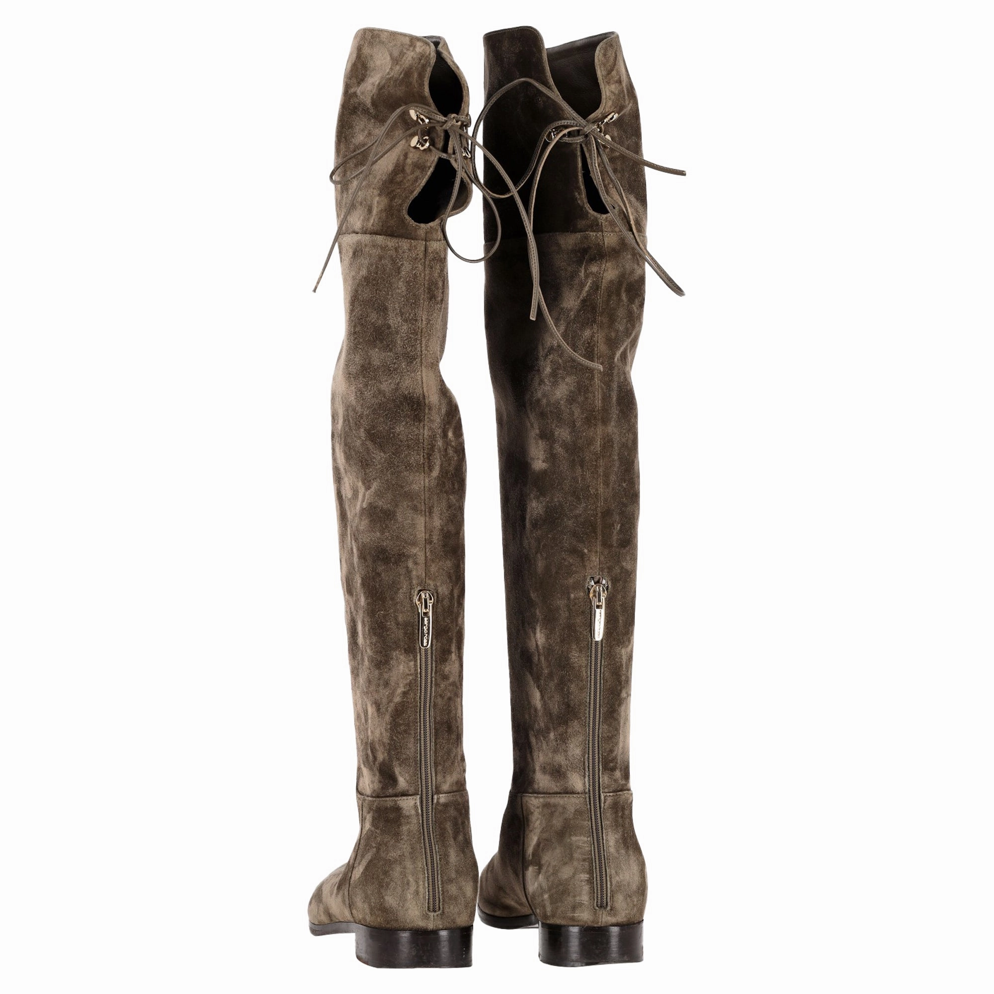 Sergio Rossi Knee-High Boots in Brown Suede