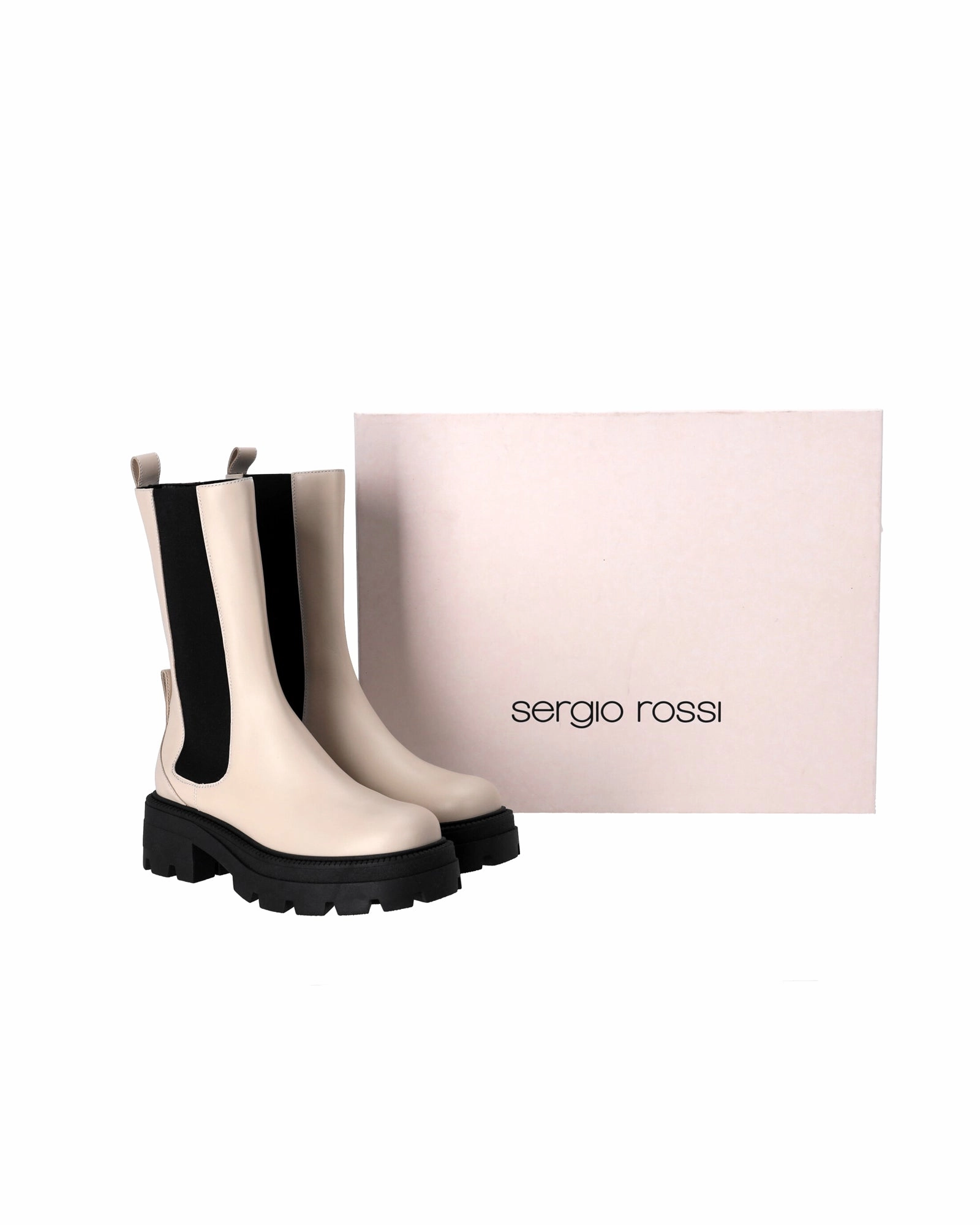 Sergio Rossi Milla Platform Boots in White Leather