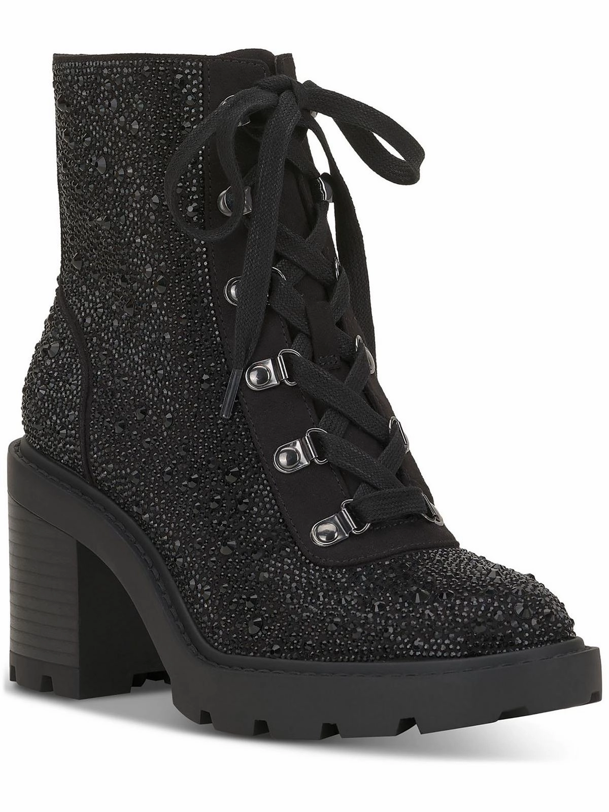 Shada Womens Embellished Textured Combat & Lace-Up Boots Cheap Womens Leather Boots