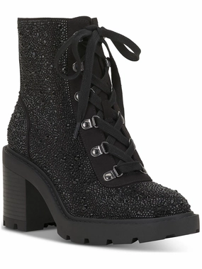 Shada Womens Embellished Textured Combat & Lace-Up Boots Cheap Womens Leather Boots
