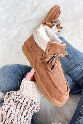 Sherpa Lined Slipper Boot In Brown Womens Slippers at low price