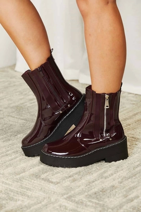 Side Zip Platform Boots In Burgundy Womens Boot Deals Today