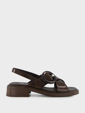 Sienna Brown Brushed Leather Sandals with Buckle Womens Sandals mega clearance