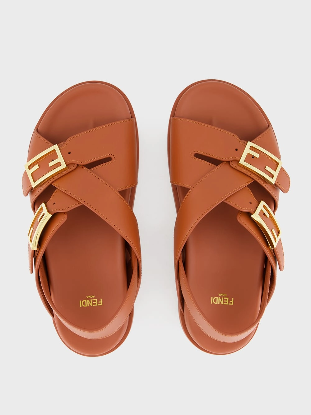 Sienna Brown Leather Slides with FF Buckles