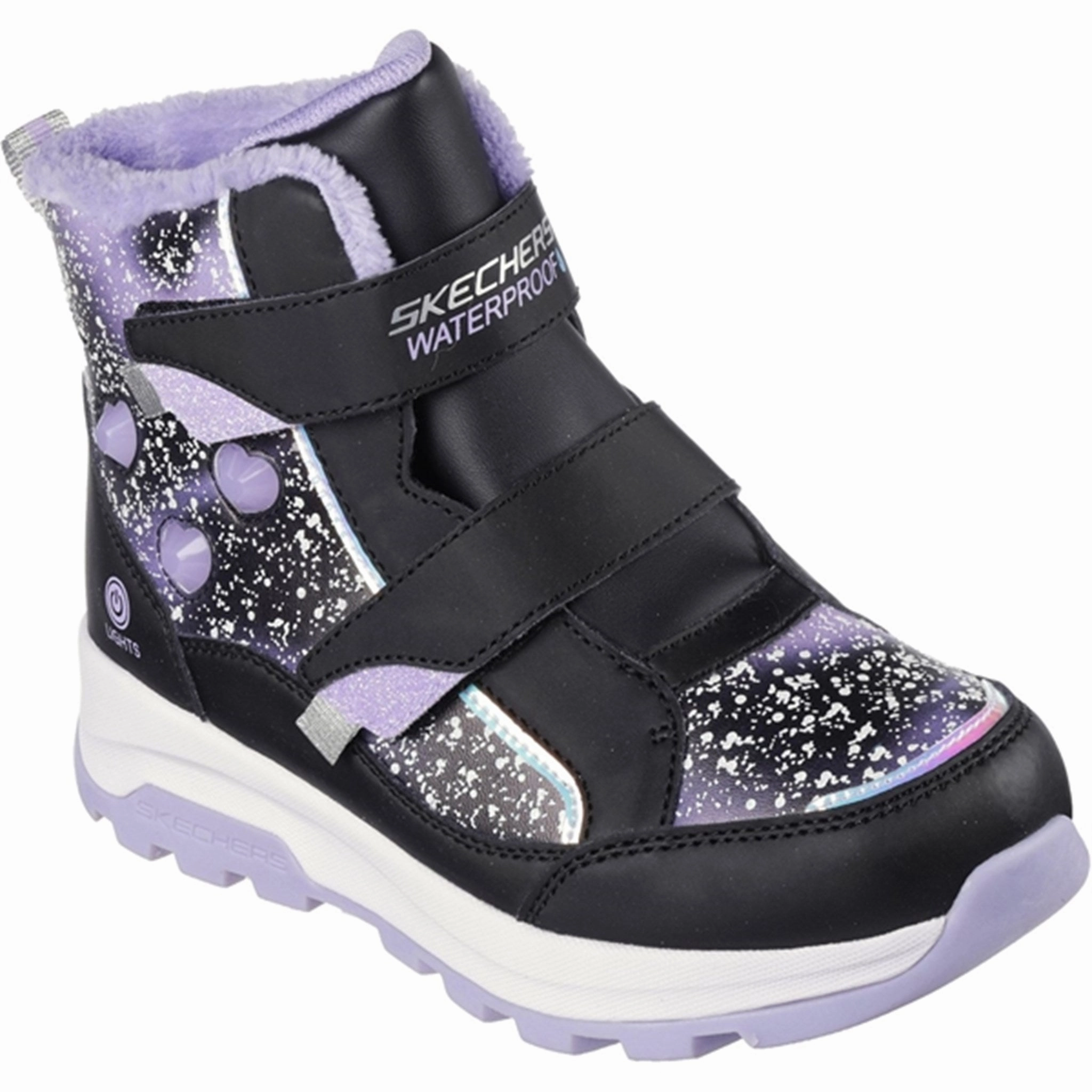 Skechers Girls Storm Blazer Waterproof Boots Black Lavender Cheap Kids Winter Footwear