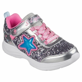 Skechers Glimmer Knicks Sneakers Starlet Shine Silver Pink Kids Velcro Sneakers discount