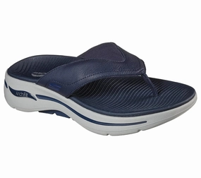 Skechers Go Walk Arch Fit 229022-NVY Sandals Mens 9 Navy Leather Thong EEE4032 Discount Mens Beach Sandals
