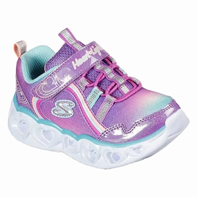 Skechers Hearts Lights Sneakers Rainbow Lux Purple Multicolor Kids Velcro Sneakers discount