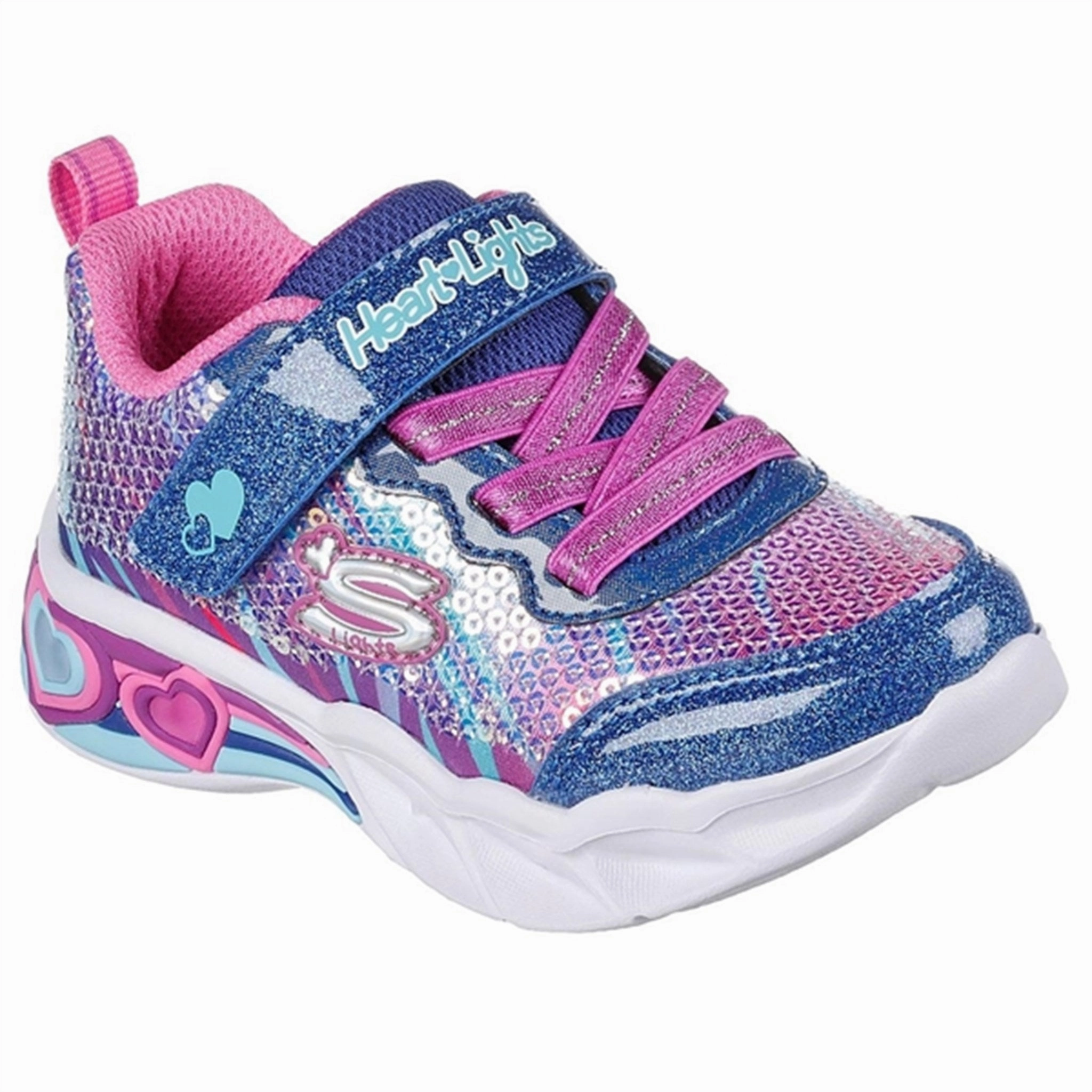 Skechers S-Lights Heart Lights Sneakers Lets Shine Navy Multicolor Kids Light-Up Shoes on sale