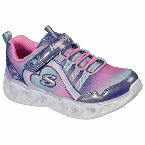 Skechers S-Lights Heart Lights Sneakers Rainbow Lux Navy Multi Kids Velcro Sneakers discount