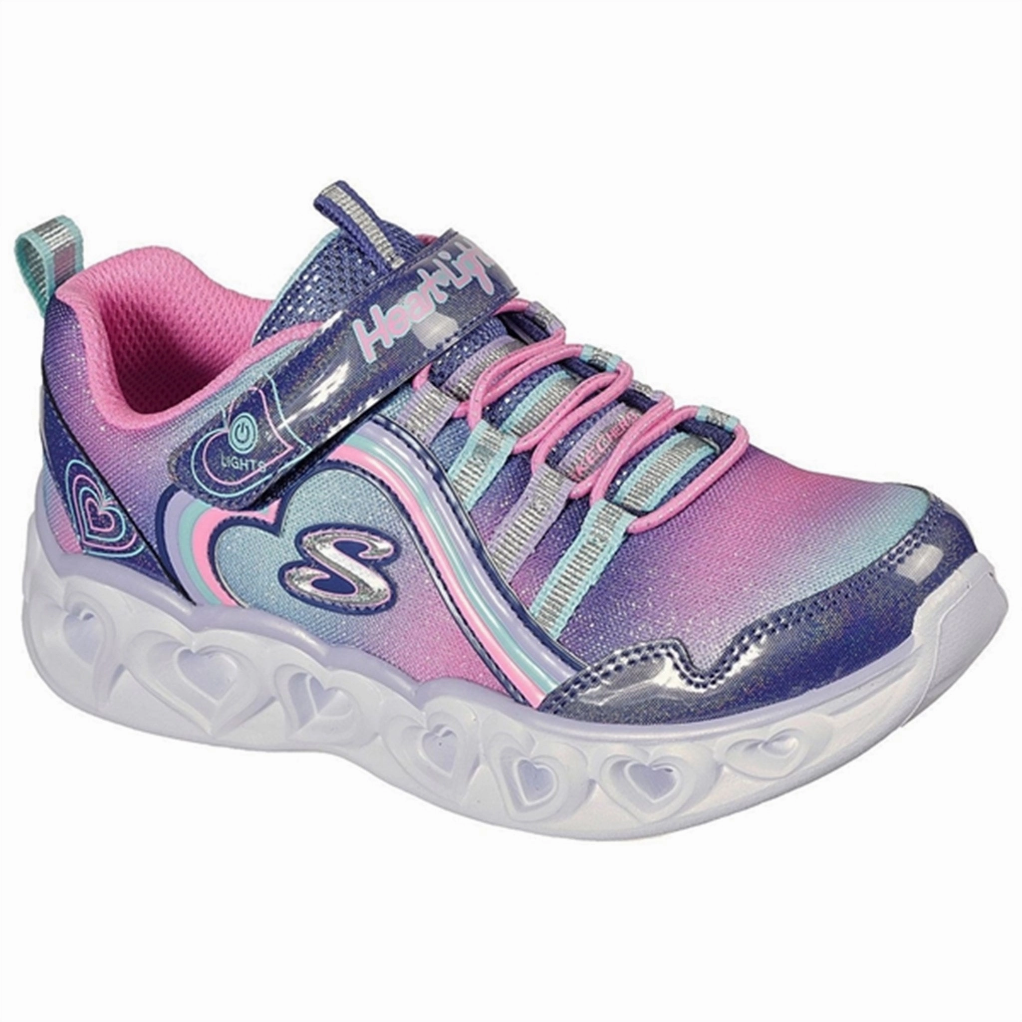Skechers S-Lights Heart Lights Sneakers Rainbow Lux Navy Multi Kids Velcro Sneakers discount