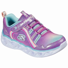 Skechers S-Lights Heart Lights Sneakers Rainbow Lux Purple Multi Kids Velcro Sneakers discount