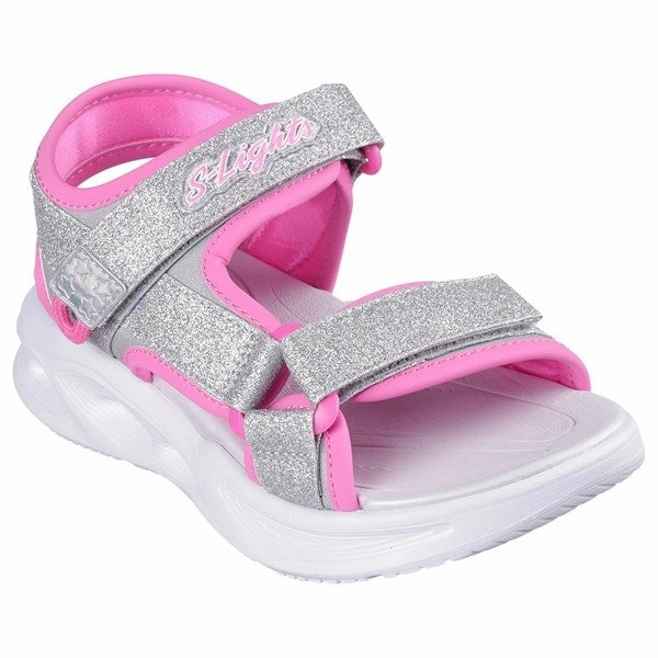 Skechers Sola Glow Sandal Silver Hot Pink Kids Open Sandals cheap sale