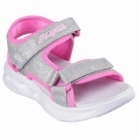 Skechers Sola Glow Sandal Silver Hot Pink Kids Light-Up Shoes on sale