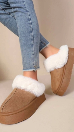 Snowbound Chunky Platform Slippers In Tan Cozy Womens Slippers discount
