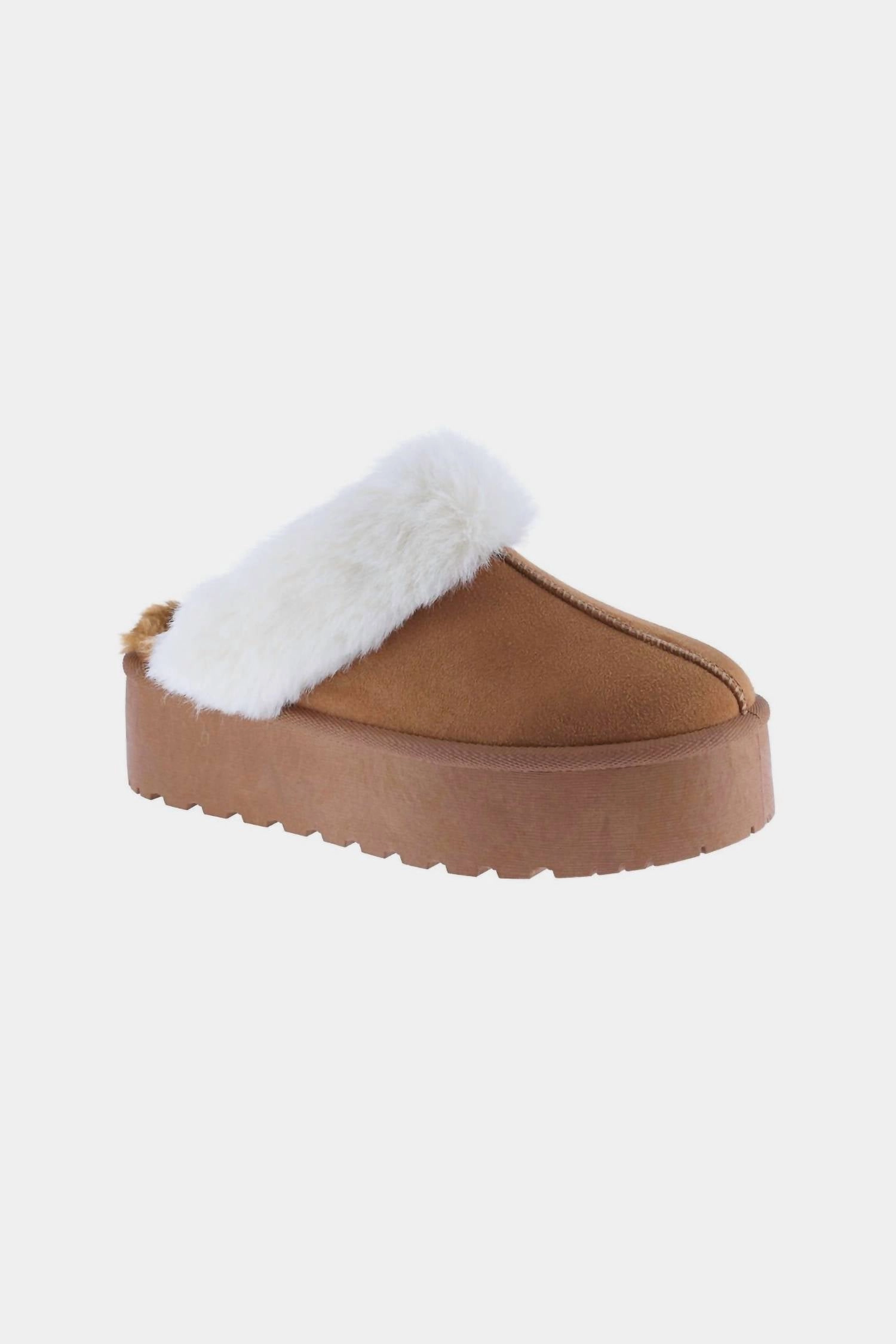 Snowbound Chunky Platform Slippers In Tan