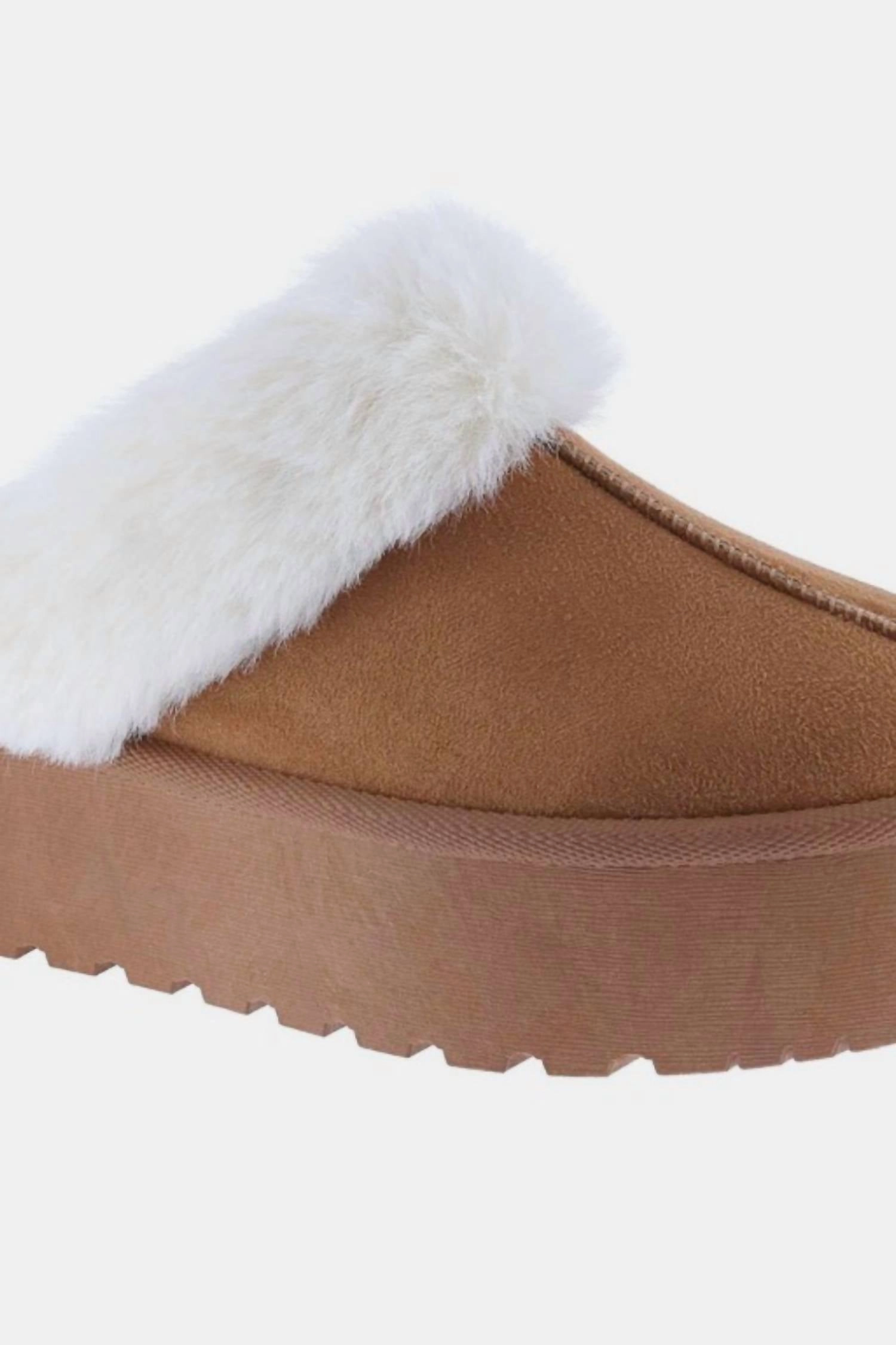 Snowbound Chunky Platform Slippers In Tan