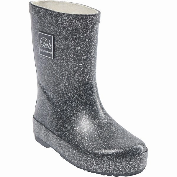 Sofie Schnoor Gummistvler Black w Silver Kids Rain Boots with free shipping