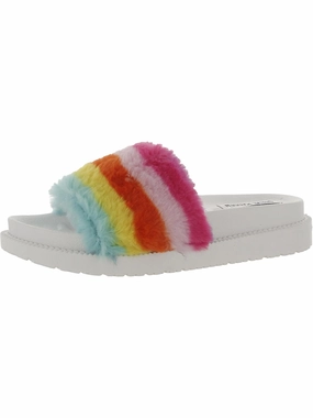 Sophlyn Womens Faux Fur Rainbow Slide Slippers Womens Slippers at low price