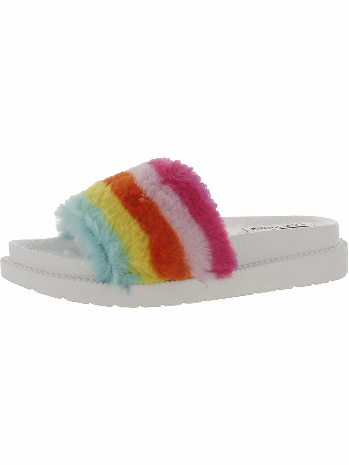 Sophlyn Womens Faux Fur Rainbow Slide Slippers Womens Slippers at low price